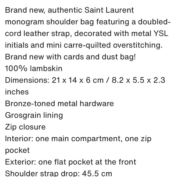 Authentic Quilted lamb skin Saint Laurent bag - Picture 7 of 7